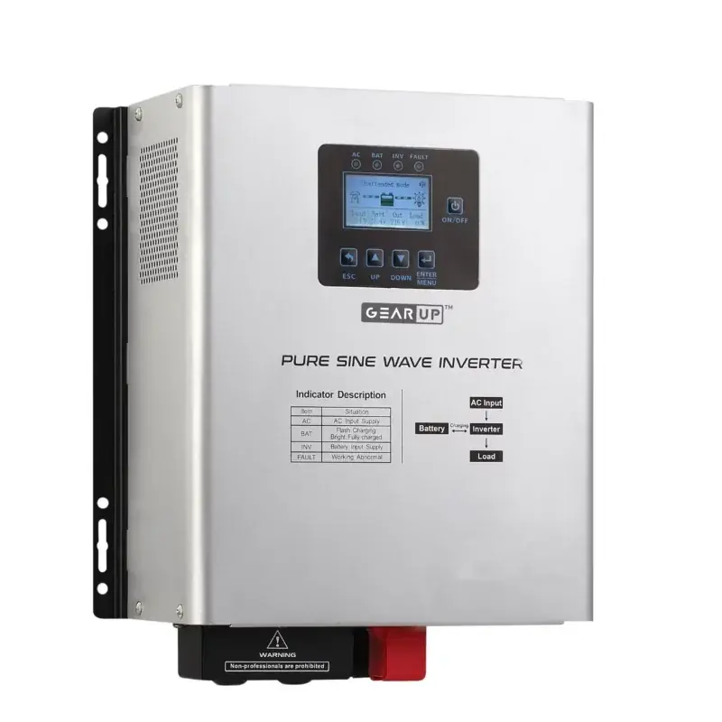 GearUP 1200W, 12V, Pure Sine Wave Inverter Without Solar (Lithium & Acid Battery Supported) - GHT-12K12