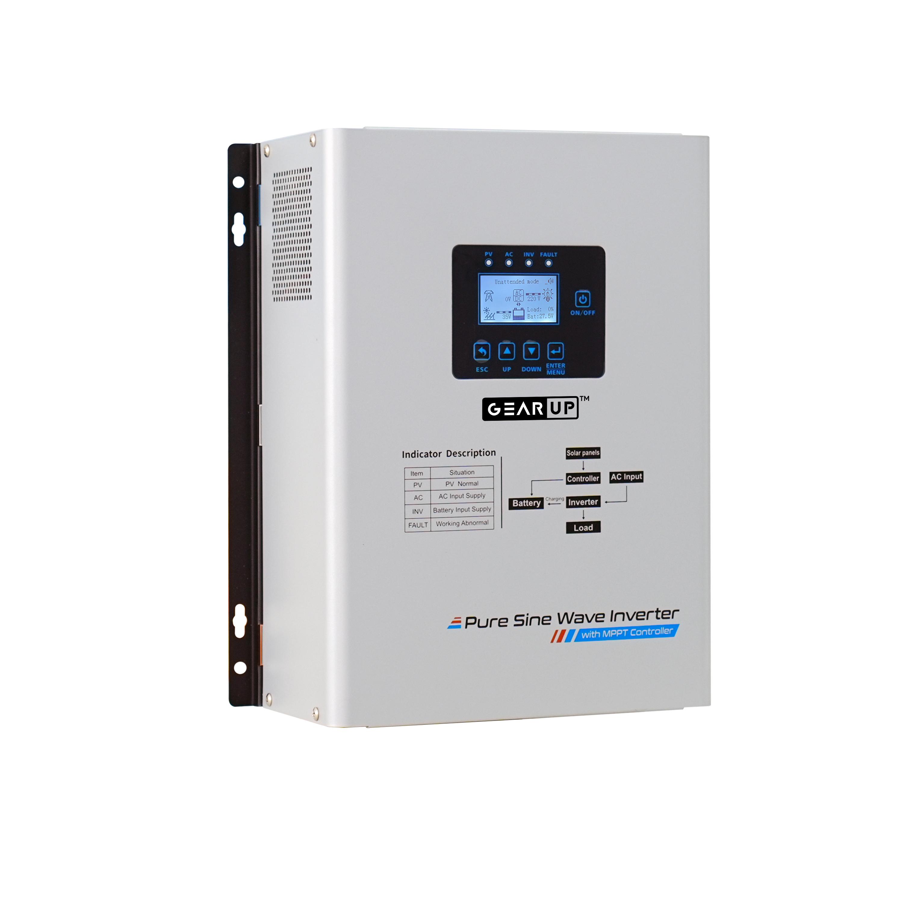 GearUP 1200W, 12V Low Frequency Solar Inverter (Solar 30V-135V, 600W Maximum Power)